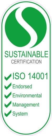 ISO 14001:2015 certification mark issued by Sustainable Certification Pty Ltd
